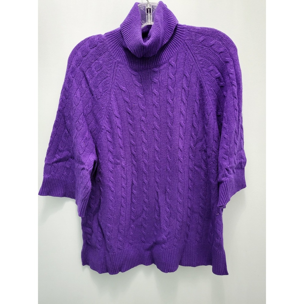 Lauren Ralph Lauren Turtleneck Sweater Womens L Purple Cableknit Lambswool